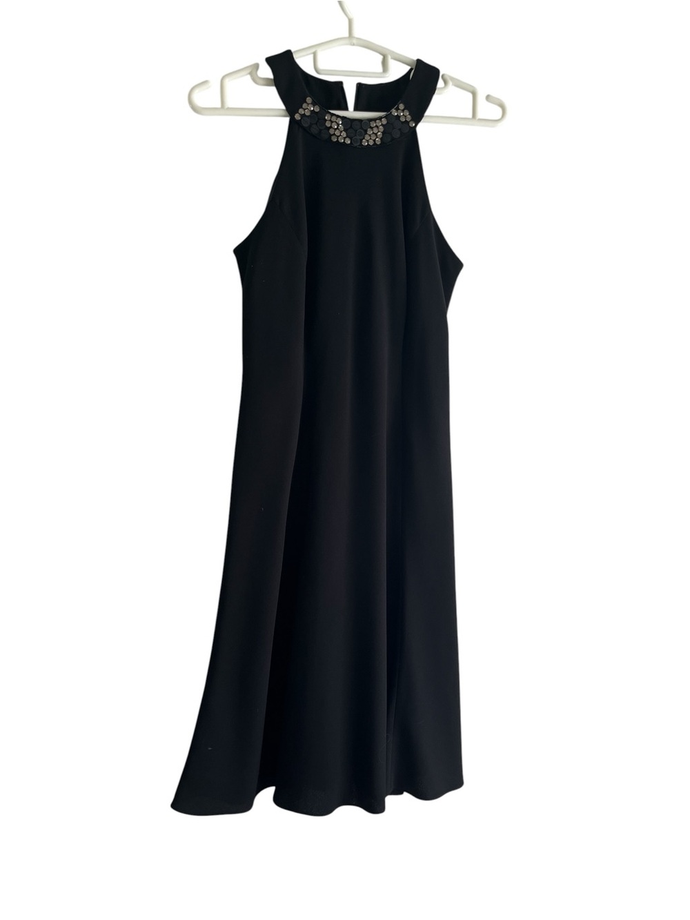 Evan Picone Black Midi Halter Dress with Beaded Neckline